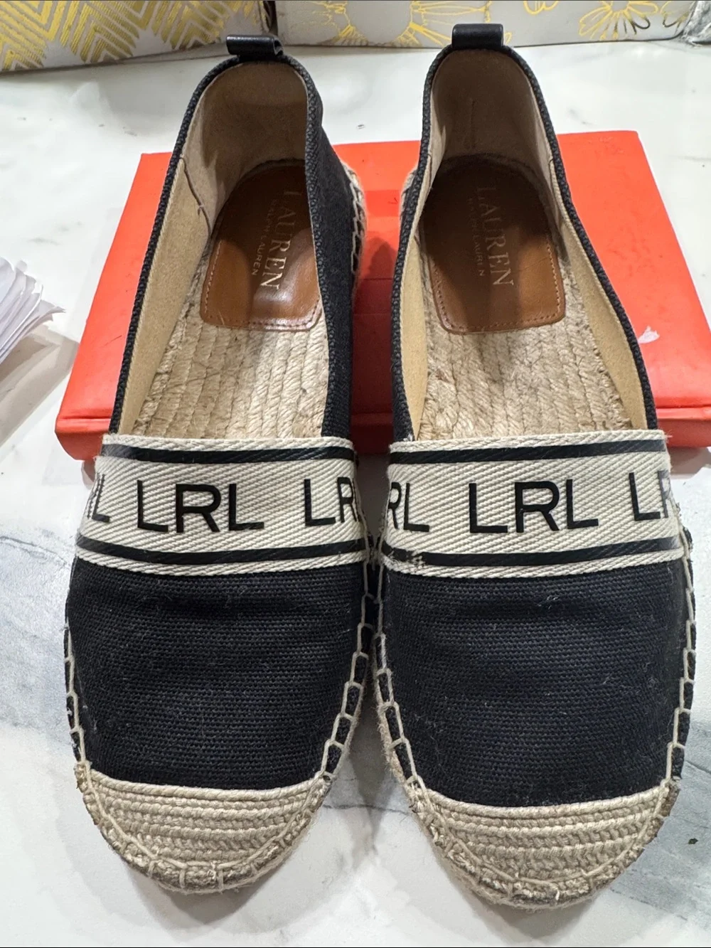 Laurent Ralph Lauren Black Canvas LRL Espadrille Flats